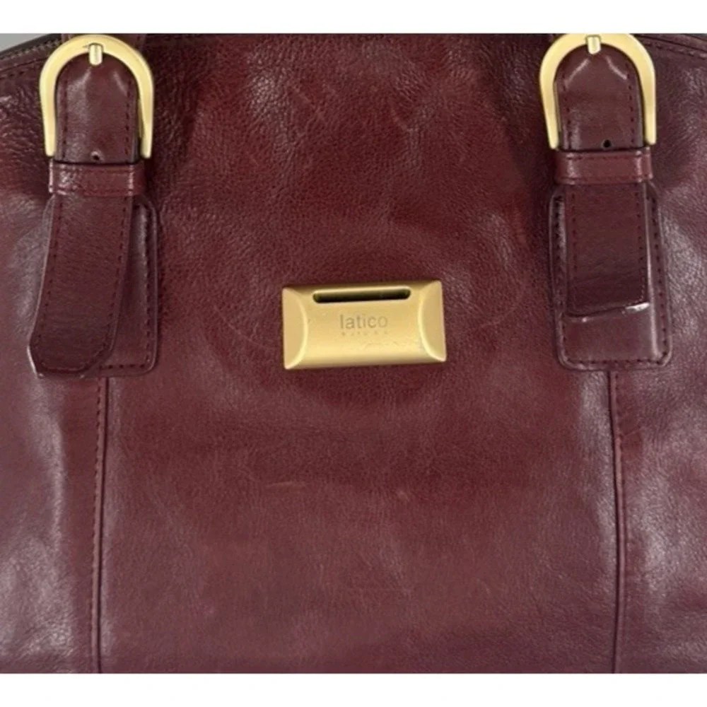 Latico Leathers Burgundy Leather Dome Shoulder Bag Gold Hardware Satchel Red - Picture 3 of 12